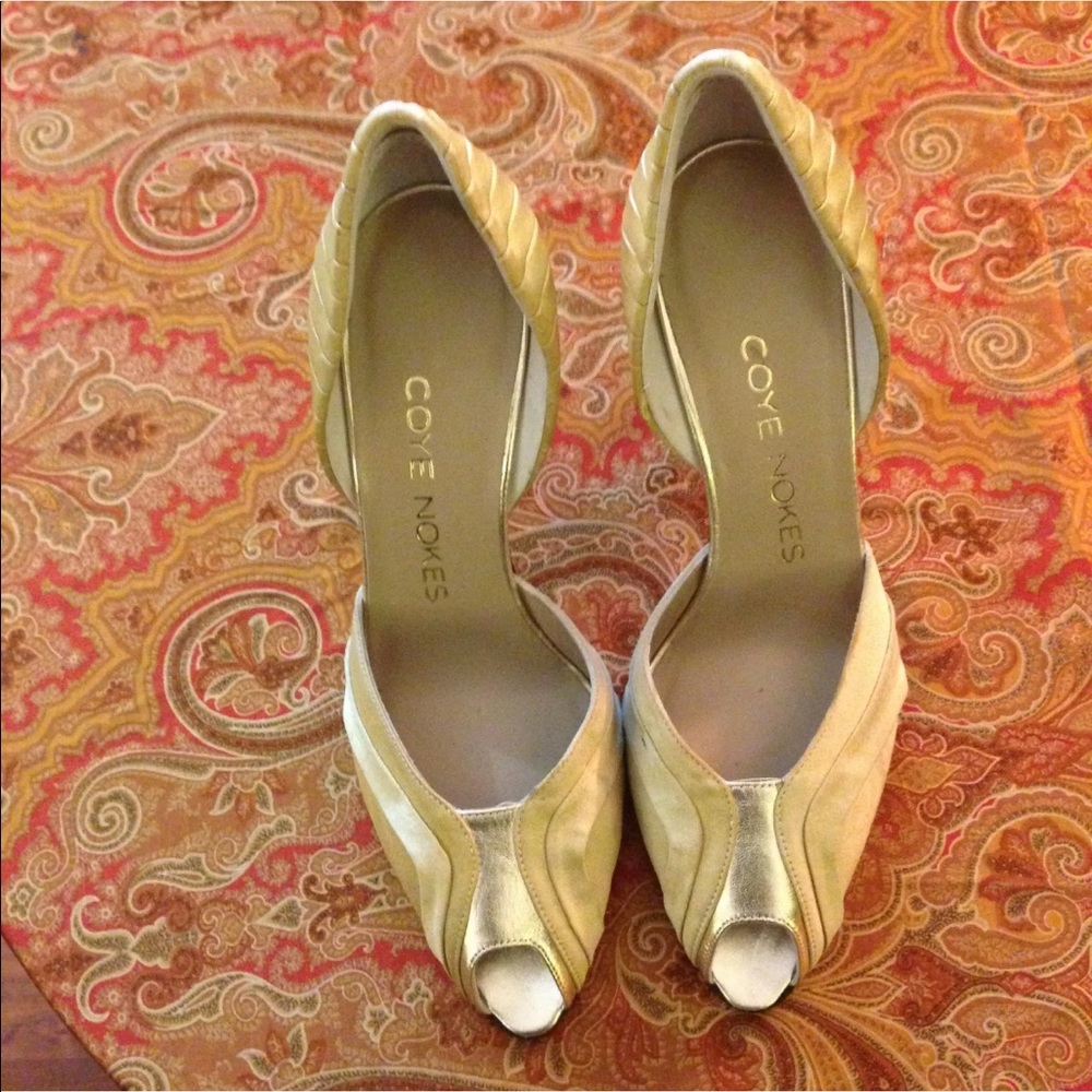 Coye Nokes Gold Satin Peep Toe Pumps - Size 37.5